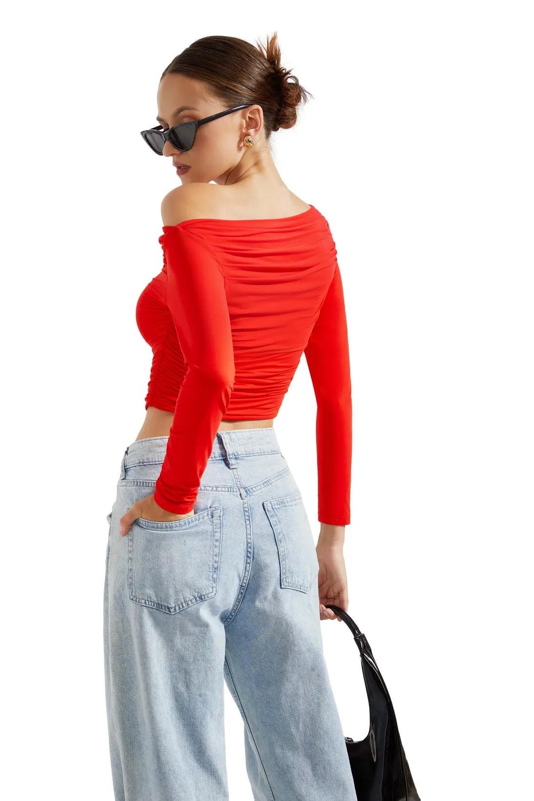 Buttery Soft Ruched Off Shoulder Shirt - Long Sleeve - Image 25
