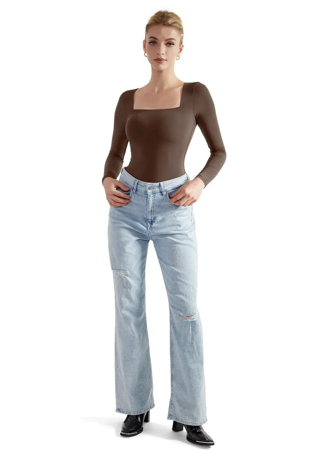 Flash Sales - Buttery Soft Square Neck Bodysuit - Long Sleeve - Image 36