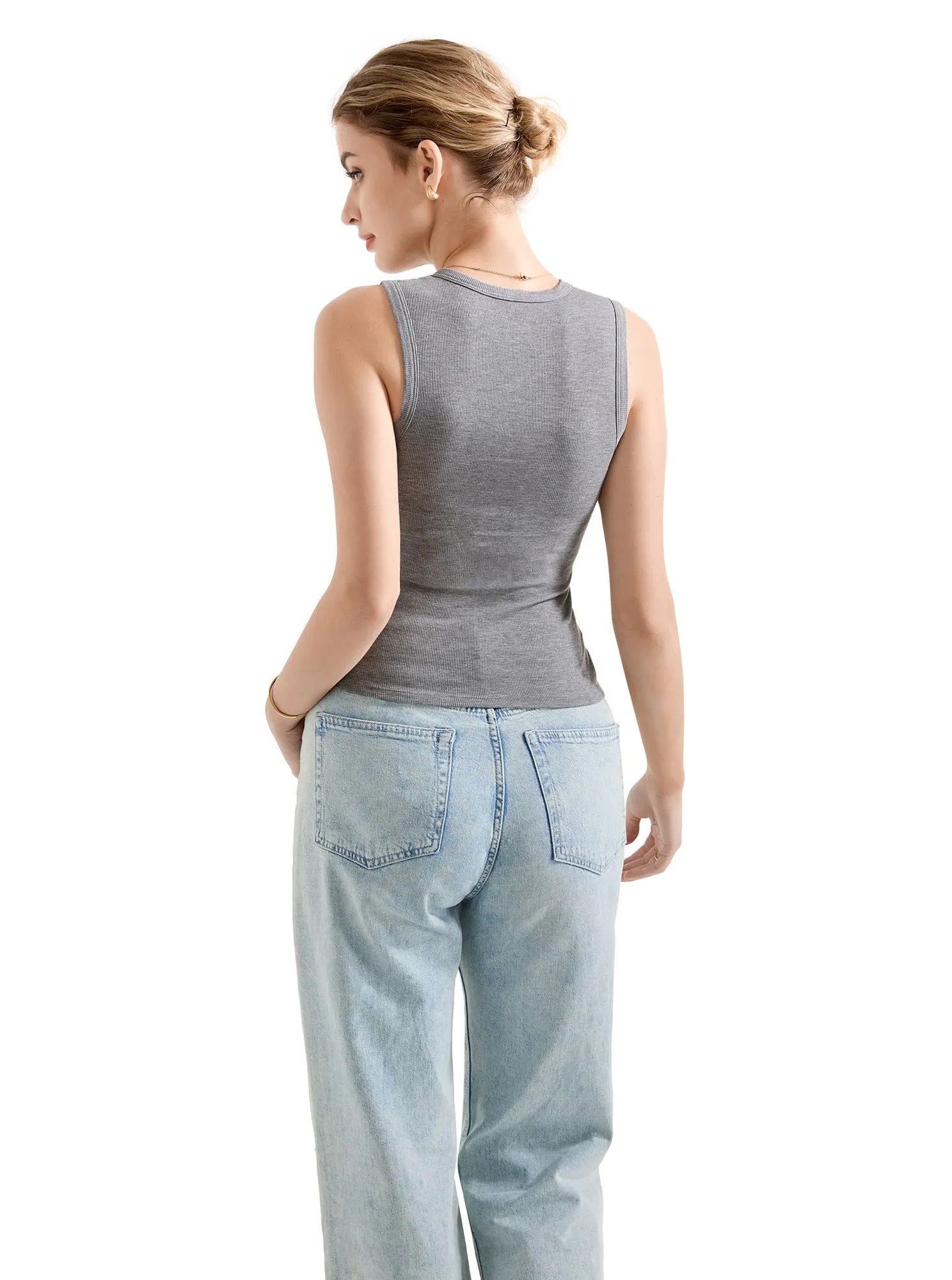 Cotton Ribbed Button Tank Top - Image 18