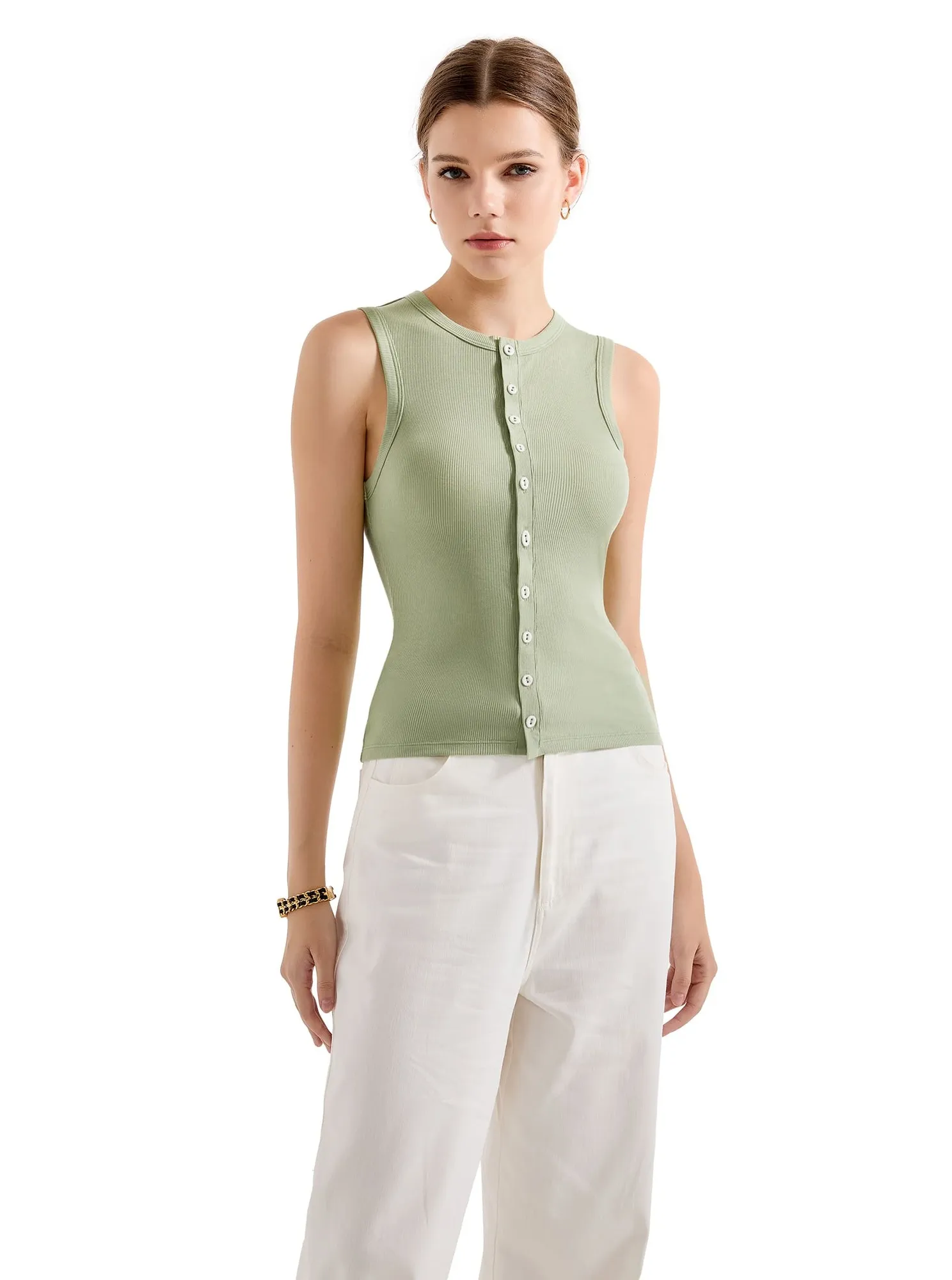 Cotton Ribbed Button Tank Top - Image 26