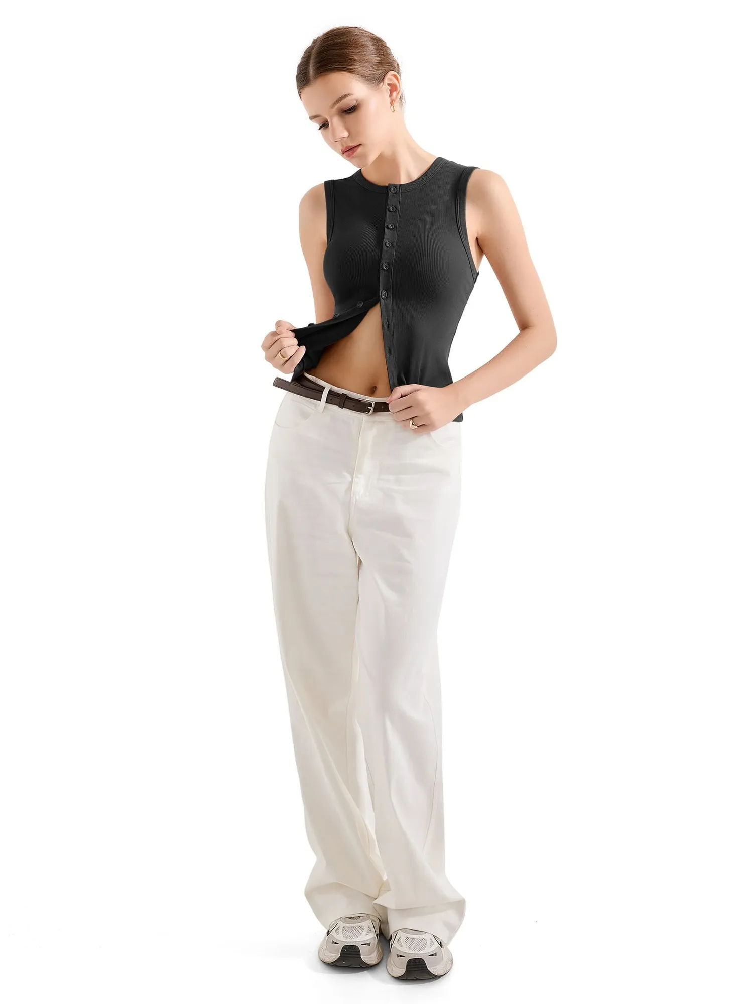 Cotton Ribbed Button Tank Top - Image 5