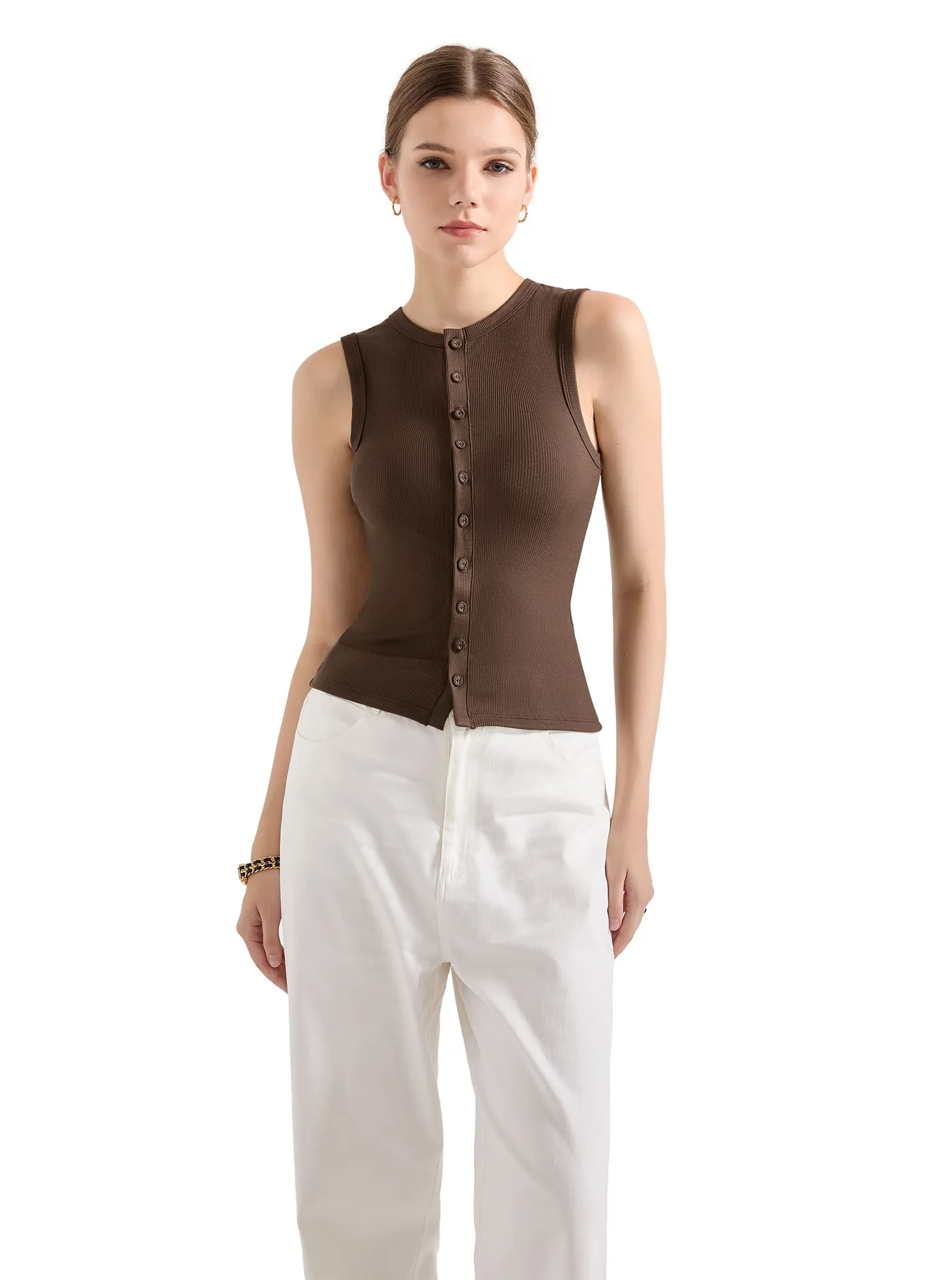 Cotton Ribbed Button Tank Top - Image 7