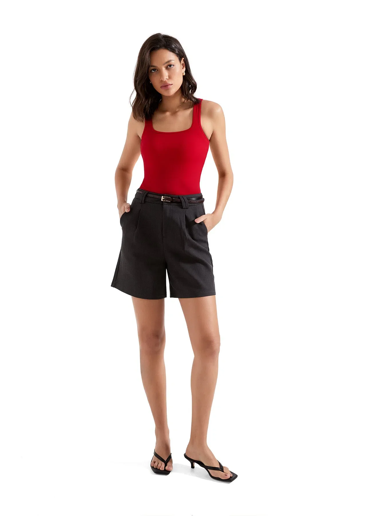 Cotton Ribbed Square Neck Tank Top - Image 15