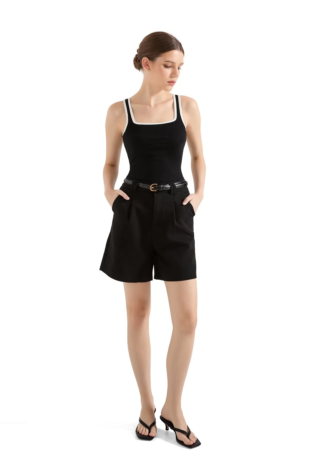 Cotton Ribbed Square Neck Tank Top - Image 35