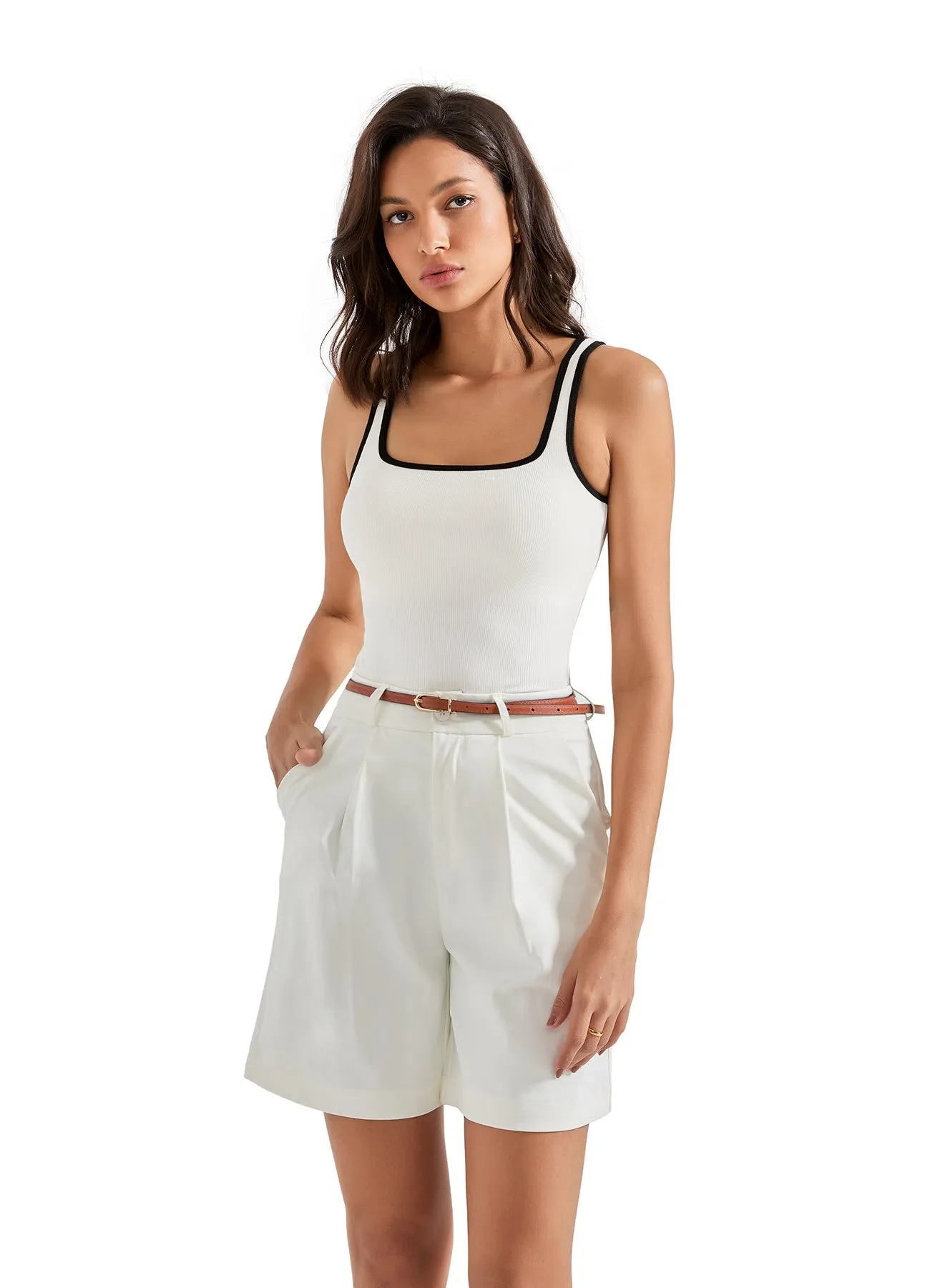 Cotton Ribbed Square Neck Tank Top - Image 41
