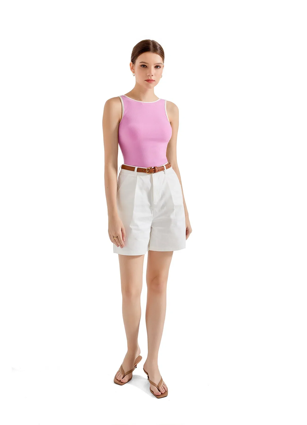 Cotton Ribbed Square Neck Tank Top - Image 44