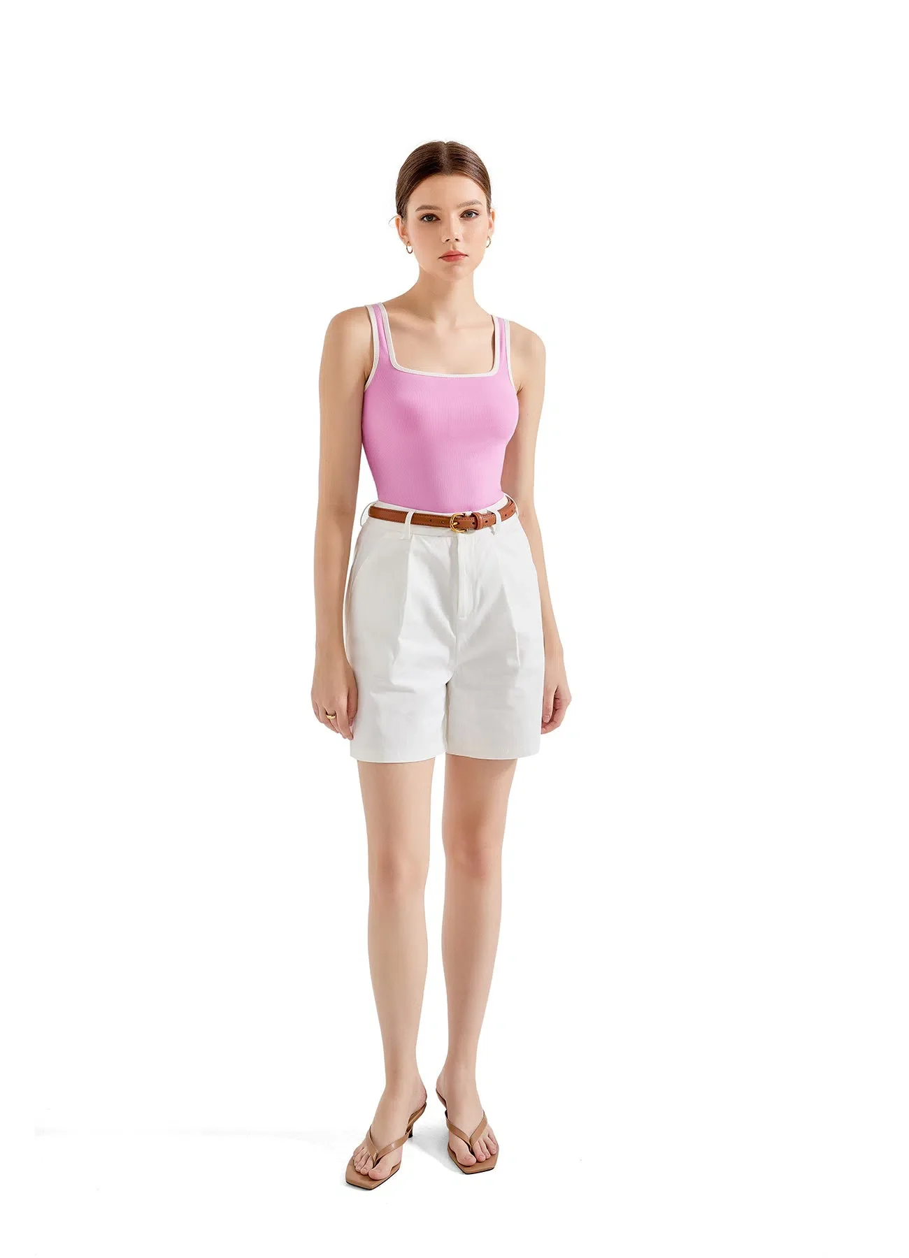Cotton Ribbed Square Neck Tank Top - Image 47