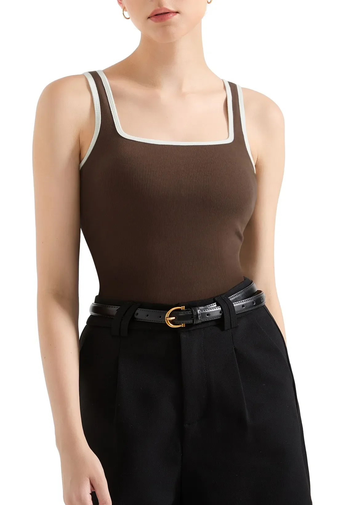 Cotton Ribbed Square Neck Tank Top - Image 53