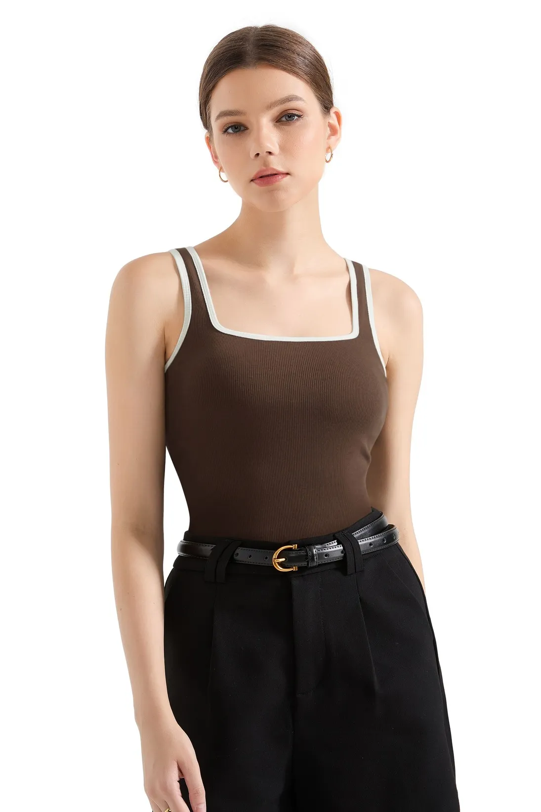 Cotton Ribbed Square Neck Tank Top - Image 54