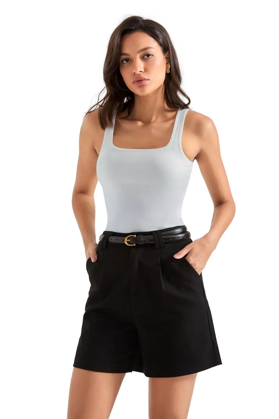 Cotton Ribbed Square Neck Tank Top - Image 58