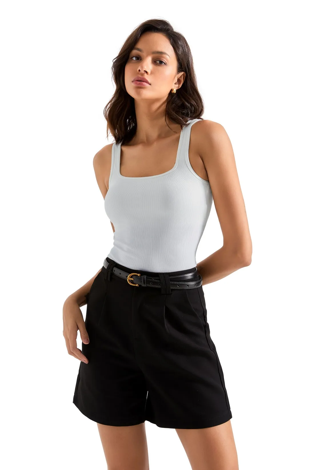 Cotton Ribbed Square Neck Tank Top - Image 61