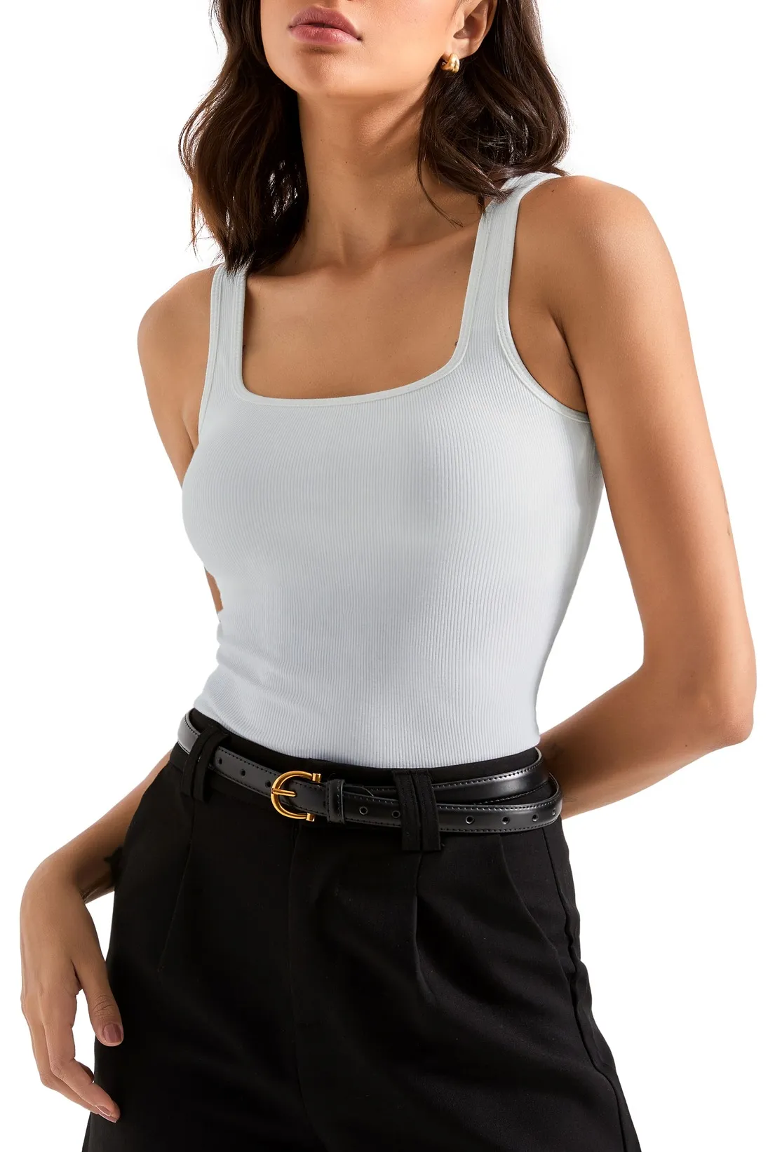 Cotton Ribbed Square Neck Tank Top - Image 62
