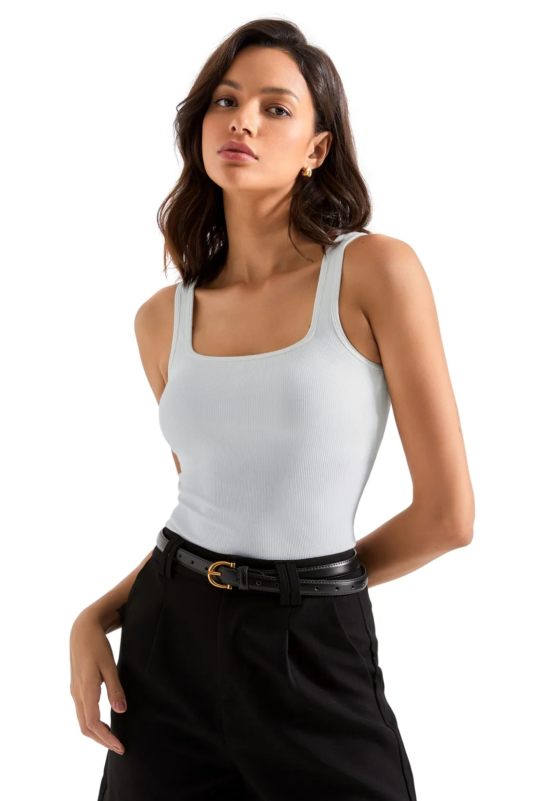 Cotton Ribbed Square Neck Tank Top - Image 63