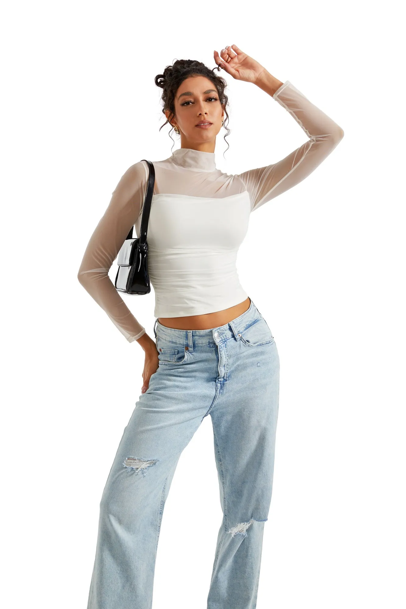 Mesh Mock Neck Shirt - Long Sleeve - Image 17