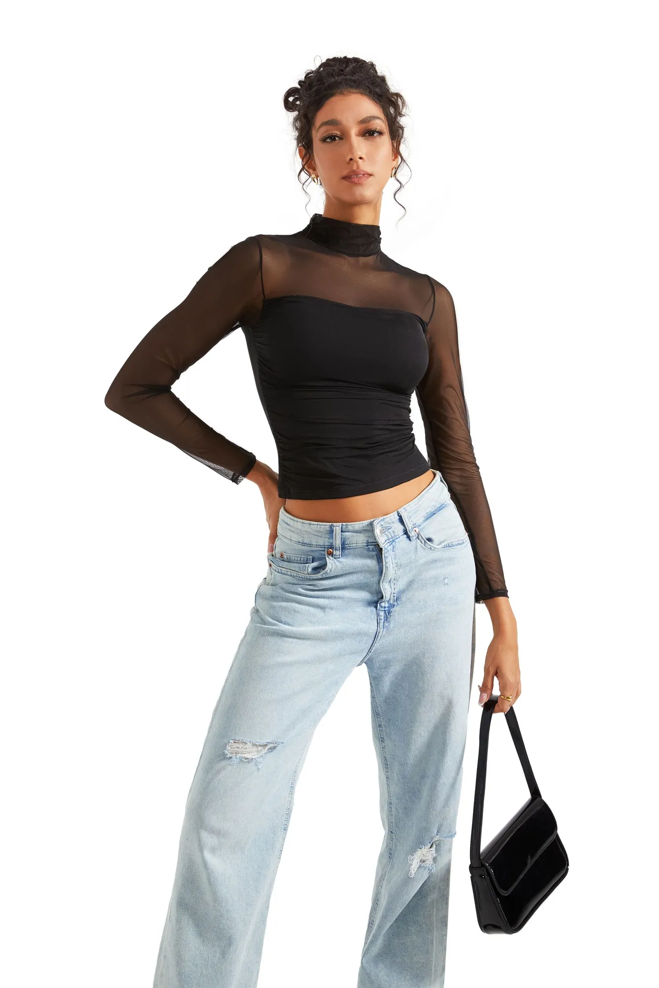 Mesh Mock Neck Shirt - Long Sleeve - Image 3