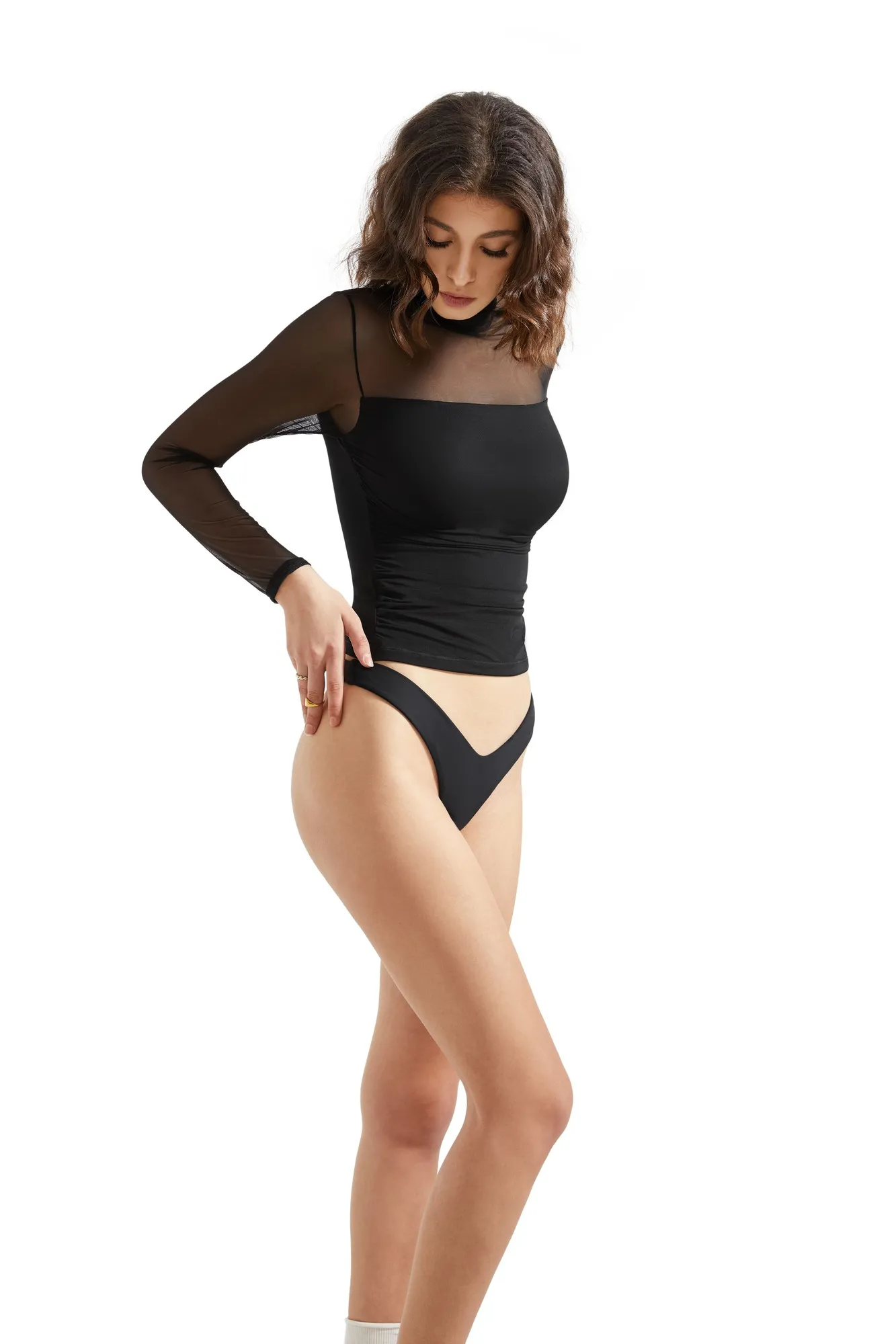 Mesh Mock Neck Shirt - Long Sleeve - Image 5