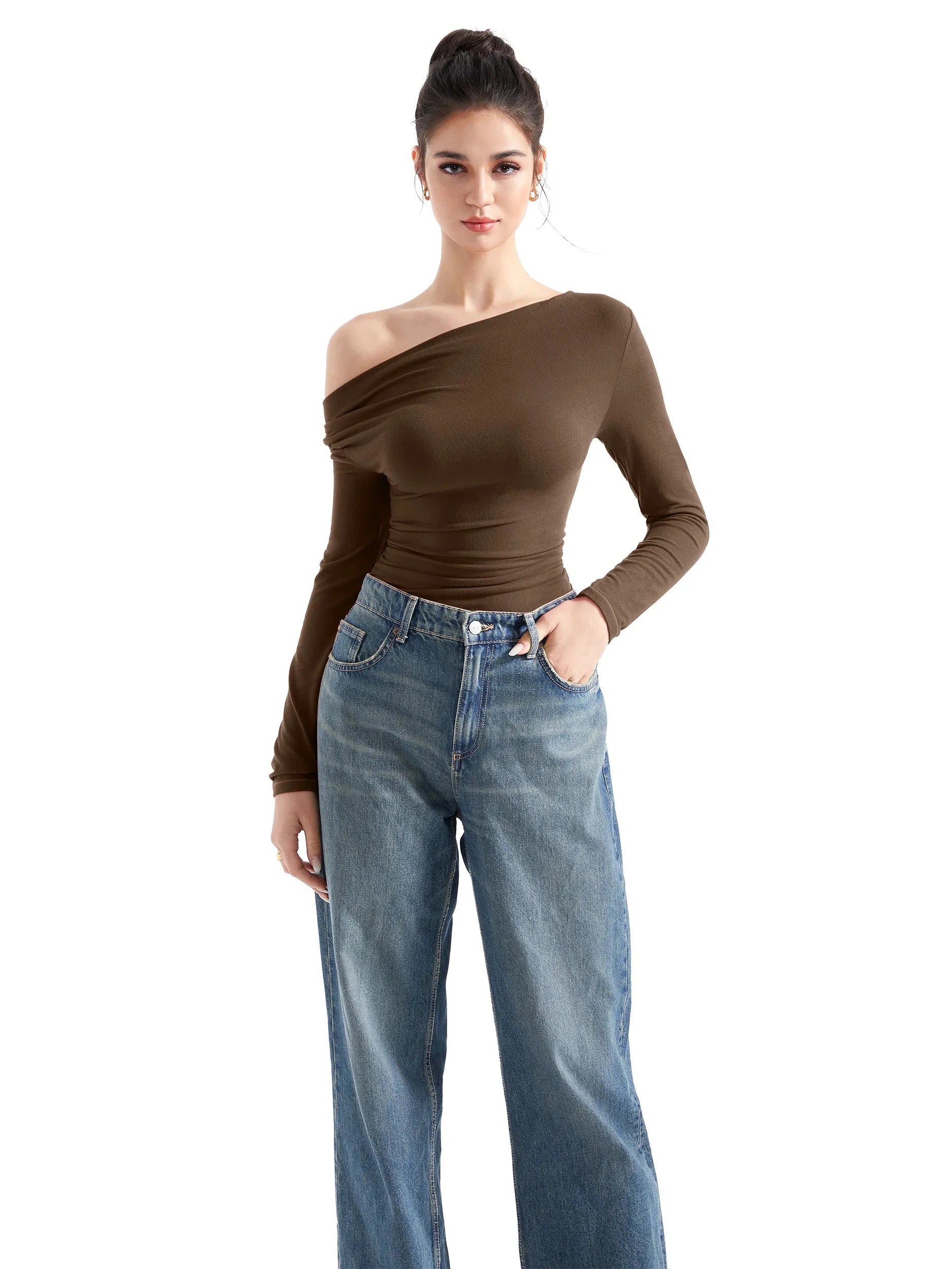 Off Shoulder Cowl Neck Shirt - Long Sleeve - Image 12