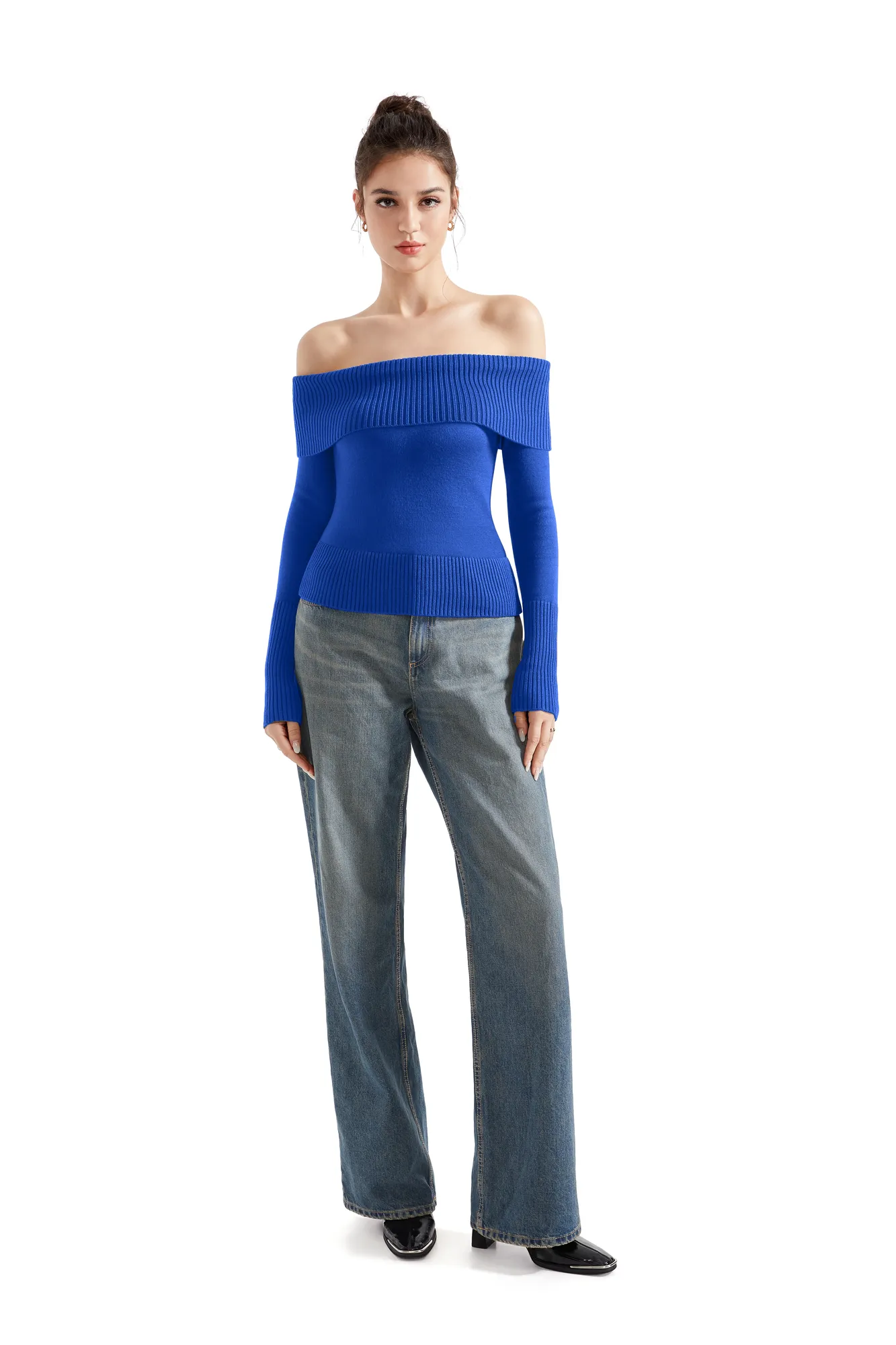 Ribbed Off Shoulder Shirt - Long Sleeve - Image 48