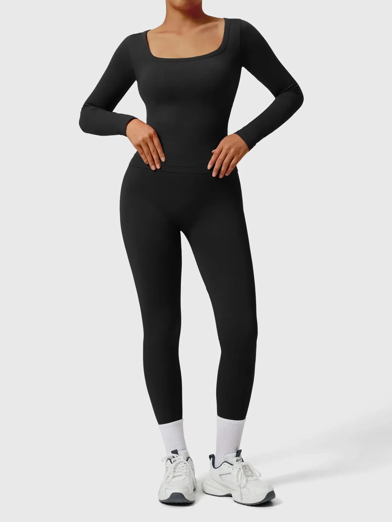 Scoop neck Seamless Leggings 2 Piece Workout Sets - Image 45